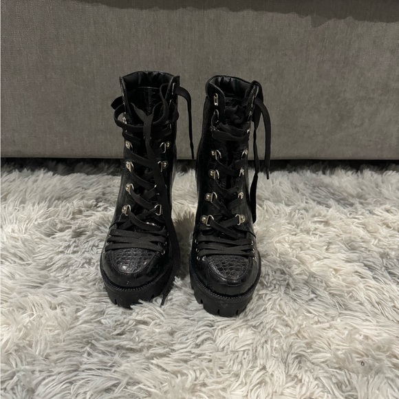 Simmi Shoes Black Lace Up Heeled Booties - Picture 3 of 5